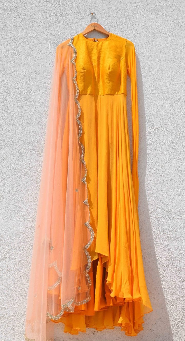 Haldi Yellow Shaded Gown With Sequin Dupatta SFIN5222 - Siya Fashions