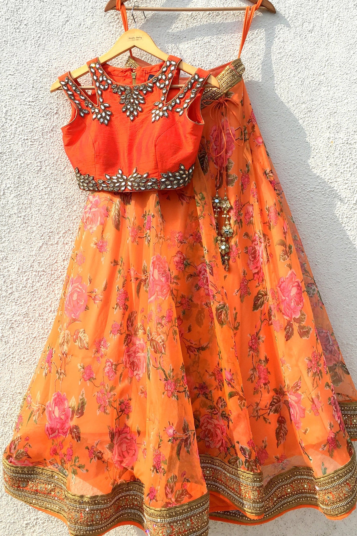 Floral Orange Yellow Lehenga Choli In Organza Net SF800012IN - Siya Fashions