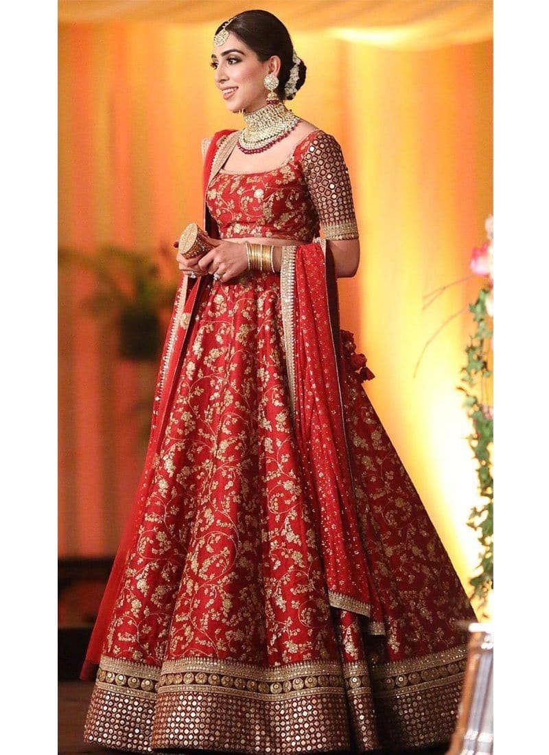 Vintage Red Mirror Work Bridal Wear Lehenga Choli In Silk SFIN225 - Siya Fashions