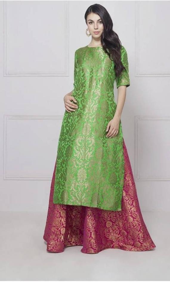 Green Purple Banarasi Lehenga In Silk SF2313IN - Siya Fashions