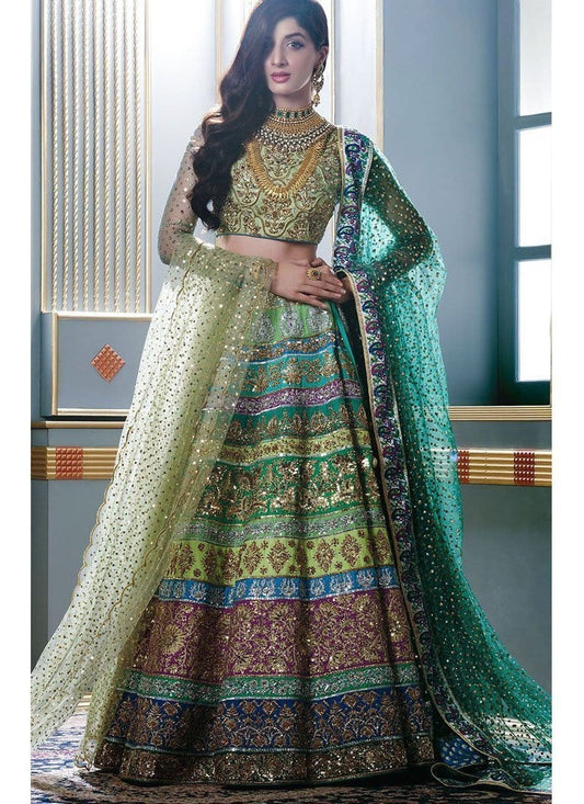 Vintage Royal Green Bridal Wear Lehenga Choli In Silk SFIN226 - Siya Fashions
