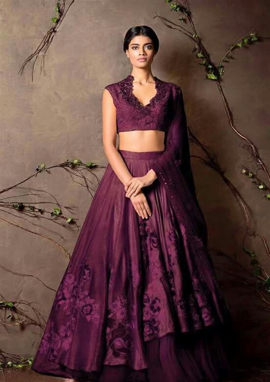 Wedding Purple Lehenga Choli Floral Embroidery Patch Work SFIN0907 - Siya Fashions