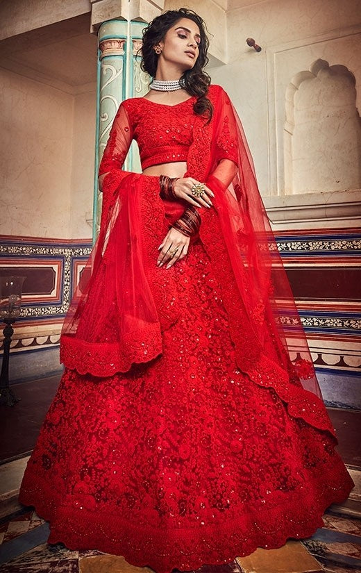 Haute Couture Red Bridal Lehenga In Net SIYA434BR - Siya Fashions