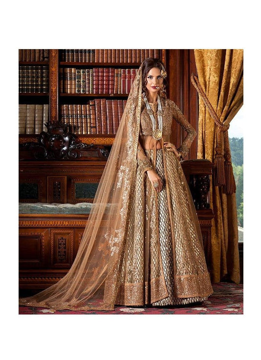 Heritage  Bridal Lehenga In Brown Gold Diamond Work SFIN800SD - Siya Fashions