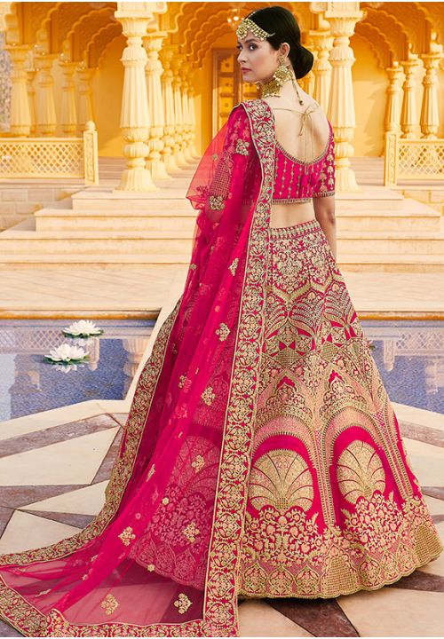 Indian Bridal Pink Velvet Hand Work Lehenga Choli SFARY10501 - Siya Fashions