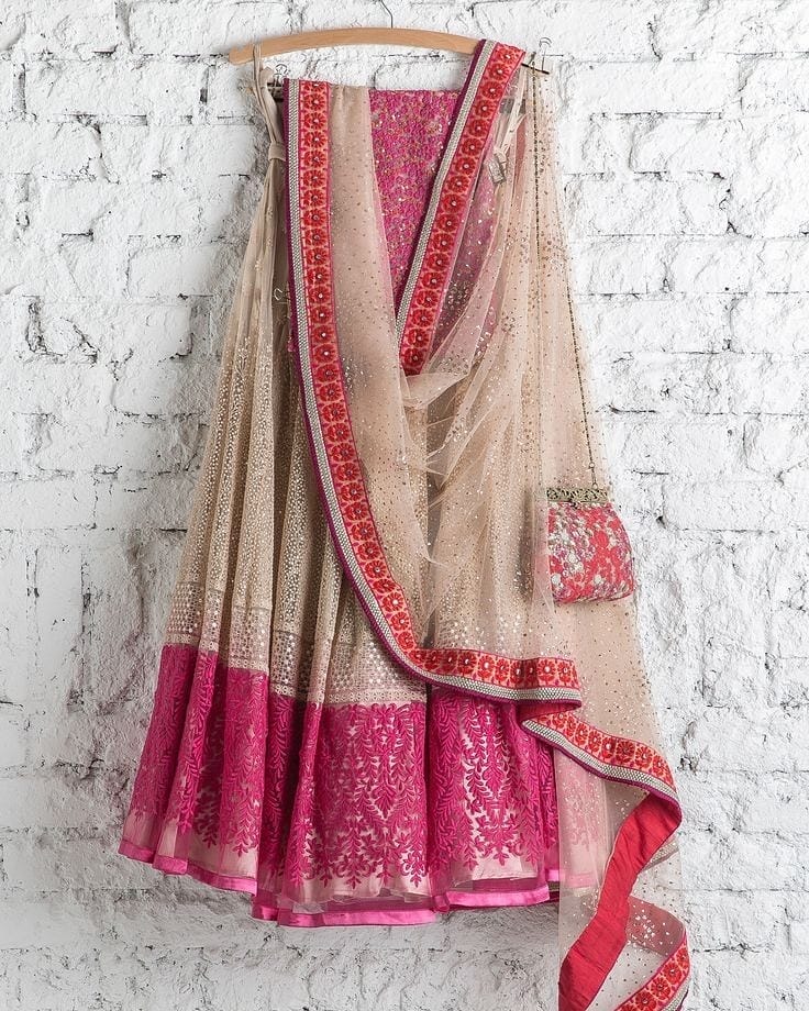 Ivory Pink Bridal Handwork Net Silk Lehenga Choli  INS2207 - Siya Fashions