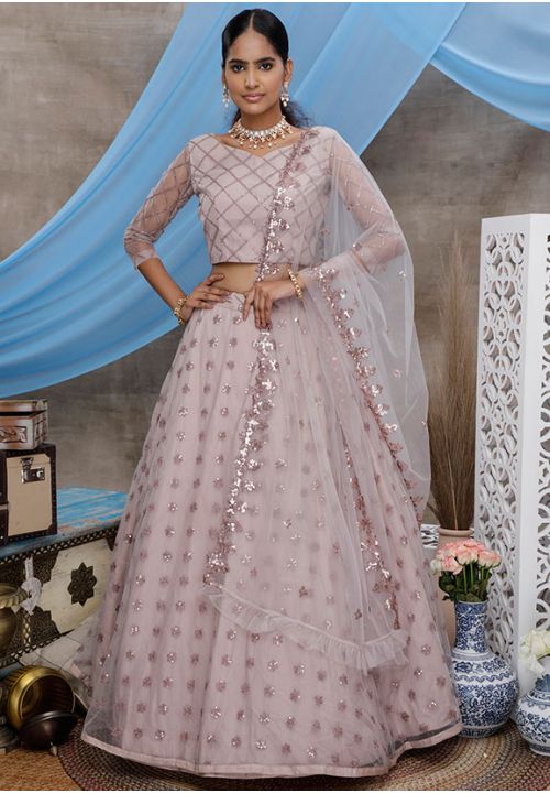 Lilac Pink Net Sangeet Lehenga Choli In Net SFKHU7904 - Siya Fashions