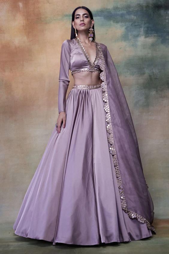 Lilac Wedding Lehenga Silk Mirror Work  SFINS1278 - Siya Fashions