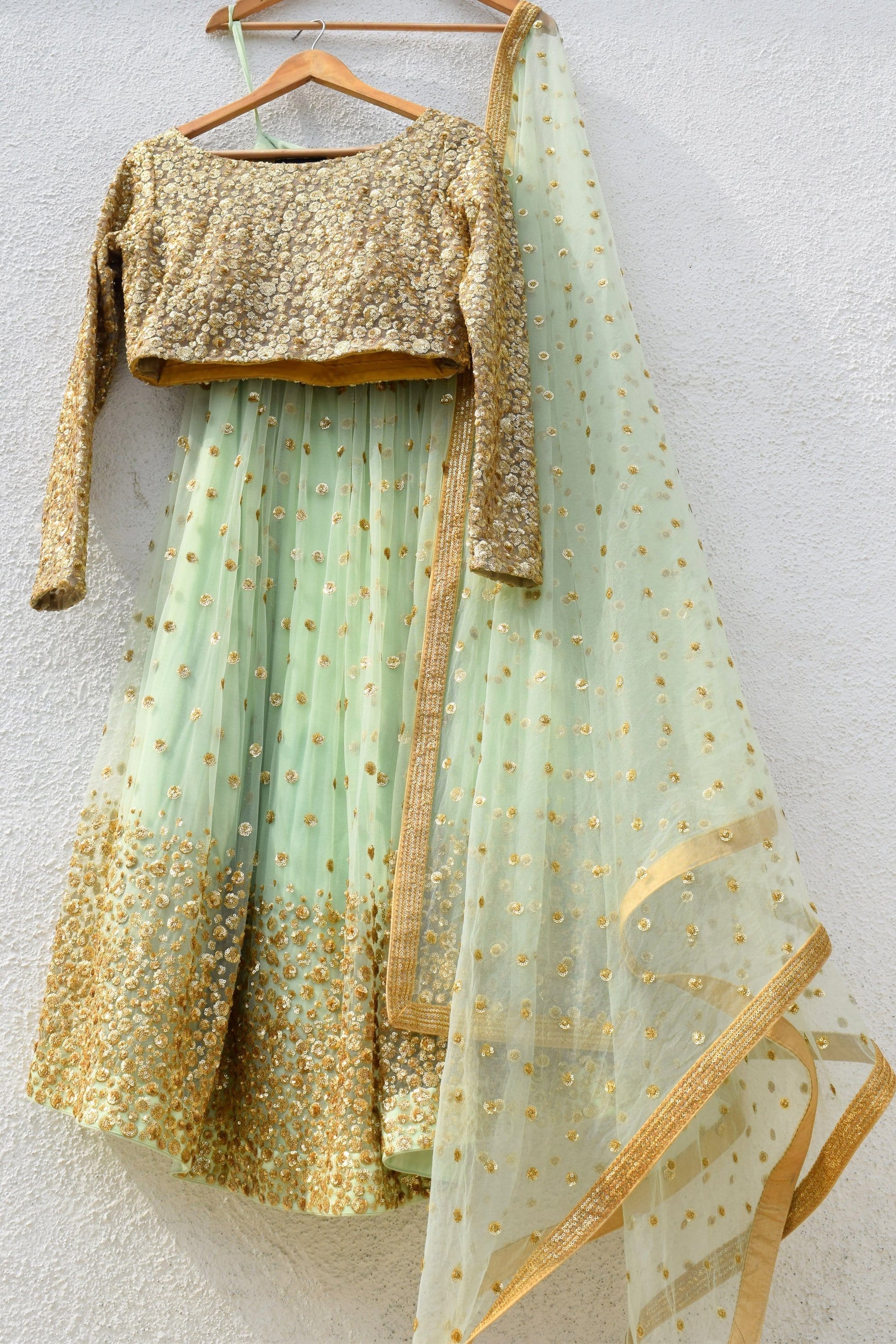 Lime Gold Net Sequin Prom Party Lehenga SF76IN - Siya Fashions