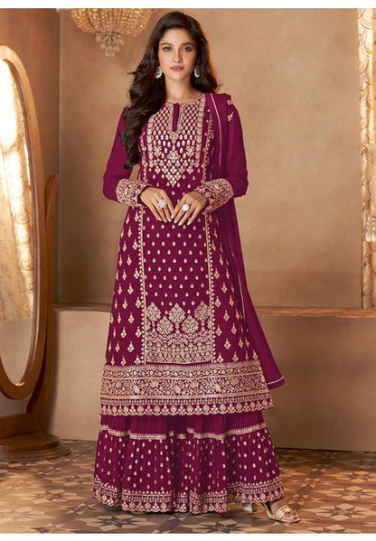 Magenta Heavy Indian Pakistnai Wedding Palazzo Suit Georgette SFSA288104 - Siya Fashions