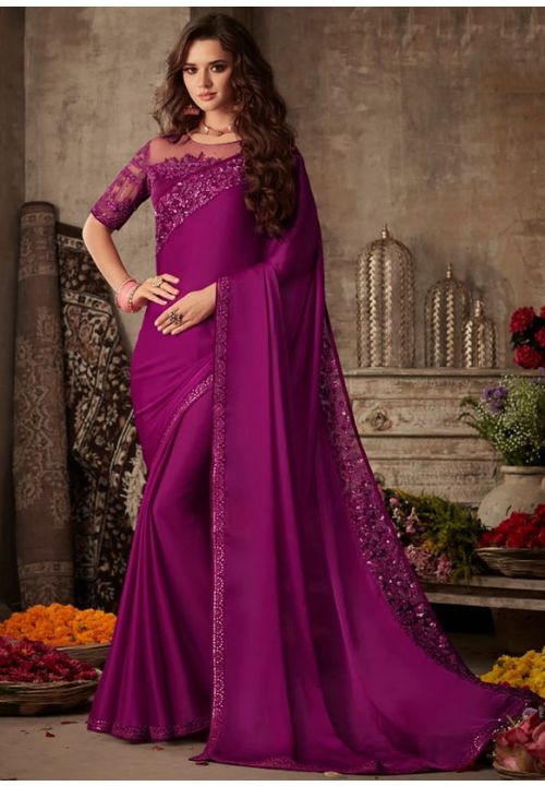 Magenta Pink Silk Evening Indian Saree SFSA189607H - Siya Fashions