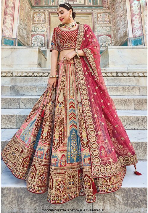 Maroon Bridal Wedding Lehenga Choli Set In Silk SFSJDN12806 - Siya Fashions