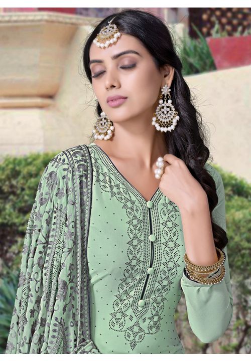 Mint Green Party Palazzo Suit Georgette Stone Work SFPRF131103 - Siya Fashions