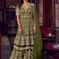 Olive Green Wedding Reception Net Sharara Palazzo Suit FZSF90667 - Siya Fashions