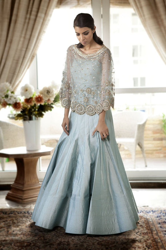 Online Blue Wedding Lehenga With Cape SFAL6553 - Siya Fashions