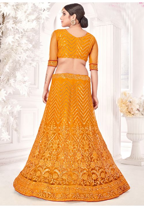 Orange Designer Sequin Party Net Lehenga Choli  EXSA284003 - Siya Fashions