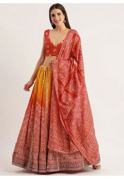 Orange Sangeet Party Wear Indian Lehenga In Silk YDVEP21105 - Siya Fashions