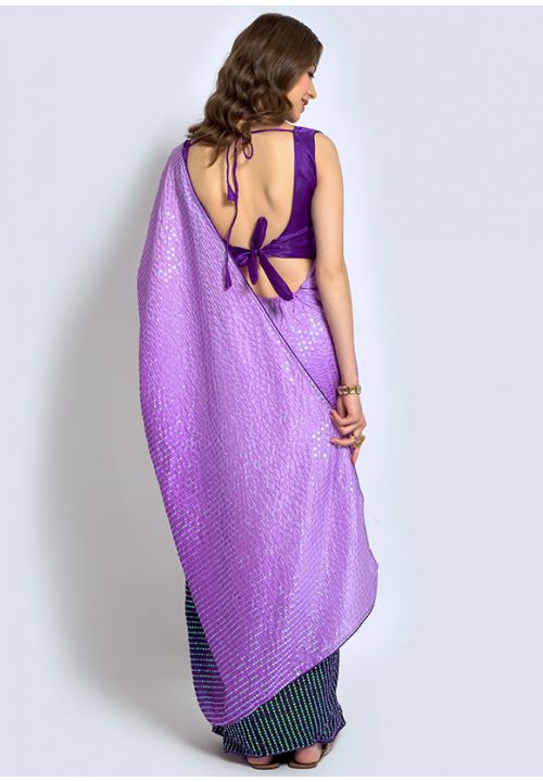 Purple Sequin Indian Wedding Designer Saree In Georgette SFPRF154707 - Siya Fashions