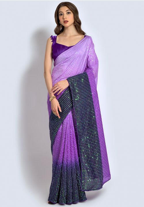 Purple Sequin Indian Wedding Designer Saree In Georgette SFPRF154707 - Siya Fashions