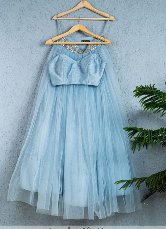 Pastel Blue Wedding Party Silk Layer Net Lehenga Set  INSPMAY428 - Siya Fashions