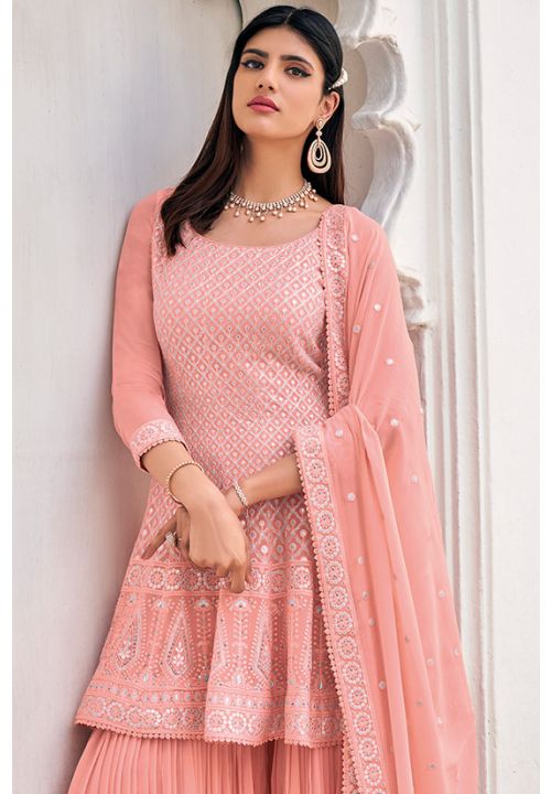 Pastel Pink Bollywood Sangeet Wedding Palazzo Suit  SFDSIF5404 - Siya Fashions