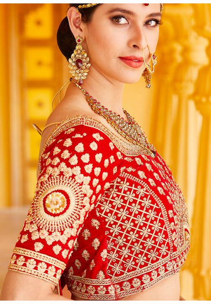 Patrimony Indian Bridal Red Velvet Hand Work Lehenga Choli SFARY10603 - Siya Fashions