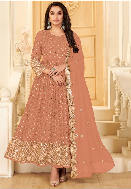 Peach Designer Party Anarkali Suit With Foil Work SFYS70006 - Siya Fashions