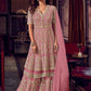 Peach Wedding Reception Net Sharara Palazzo Suit FZSF90669 - Siya Fashions