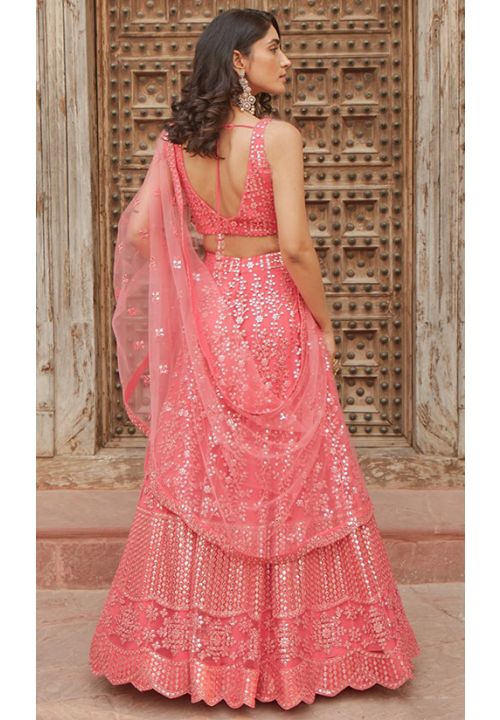 Pink Bridal Reception Lehenga Choli Set Fully Embroidery Work SFANB57803 - Siya Fashions