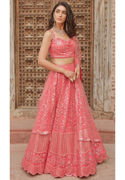 Pink Bridal Reception Lehenga Choli Set Fully Embroidery Work SFANB57803 - Siya Fashions