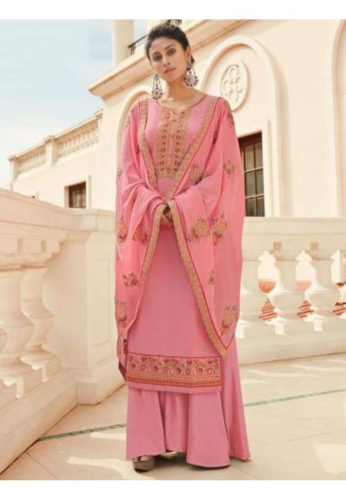 Pink Chinnon Plus Size Palazzo Suit SFSA308007 - Siya Fashions