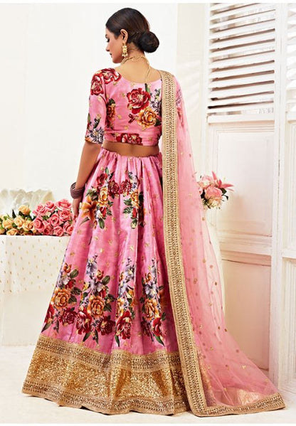 Pink Designer Floral Silk Spring Lehenga YDSA242401 - Siya Fashions