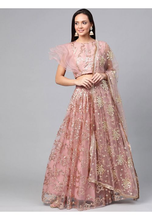 Pink Engagement Lehenga Set Sequined Net SFHST1701 - Siya Fashions