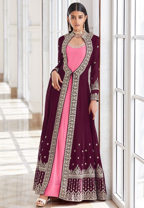 Pink Georgette Anarkali Long Suit With Jacket SFYS77903 - Siya Fashions