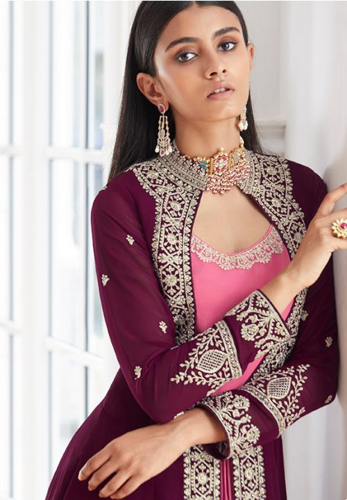 Pink Georgette Anarkali Long Suit With Jacket SFYS77903 - Siya Fashions