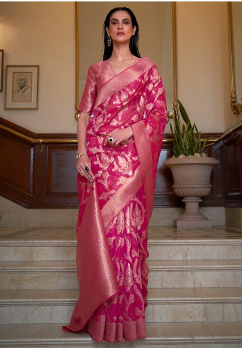 Pink Organza Evening Look Indian Saree SFSA353204 - Siya Fashions