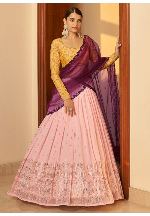 Pink Party Wear Lehenga In Georgette SRKHU12303 - Siya Fashions