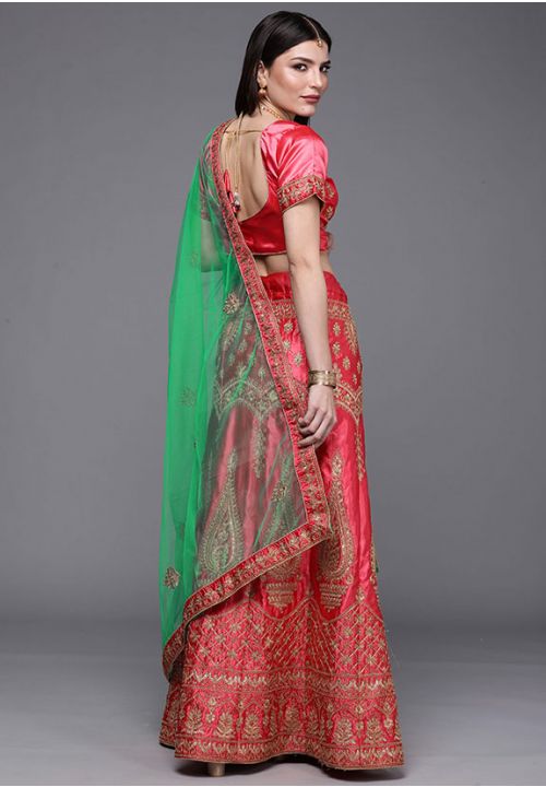 Pink Sangeet Satin Silk Festive Lehenga Choli SSHV8301 - Siya Fashions