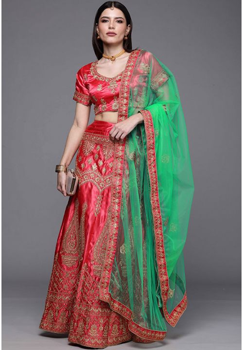 Pink Sangeet Satin Silk Festive Lehenga Choli SSHV8301 - Siya Fashions