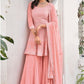 Pink Viscose Georgette Haldi Palazzo Suit Thread Work EXDSIF5404 - Siya Fashions
