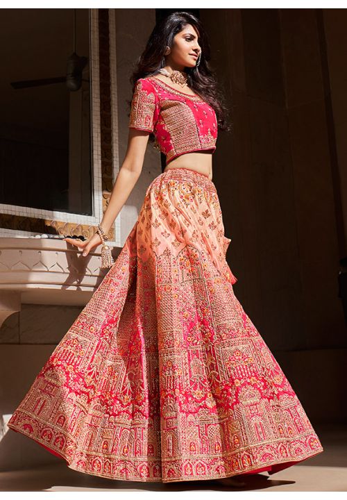 Pink Wedding Maharani Silk Bridal Lehenga Choli EXSA280703 - Siya Fashions