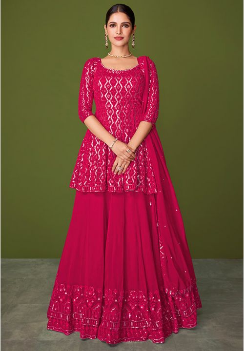 Pink  Wedding Party Peplum Palazzo Suit SFYS80602 - Siya Fashions