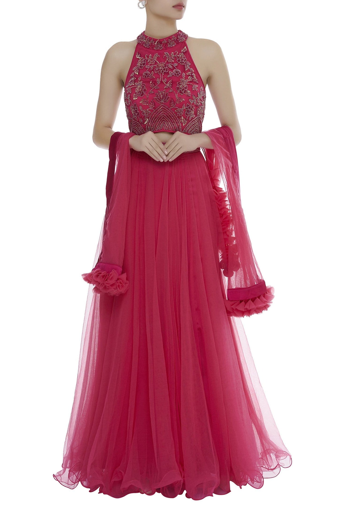 Pink Beaded Lehenga Set With Sequins SFIN309 - Siya Fashions