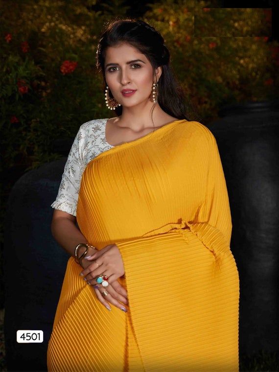 Preet Rakish Orange Designer Pleated Saree SFCAM570 - Siya Fashions