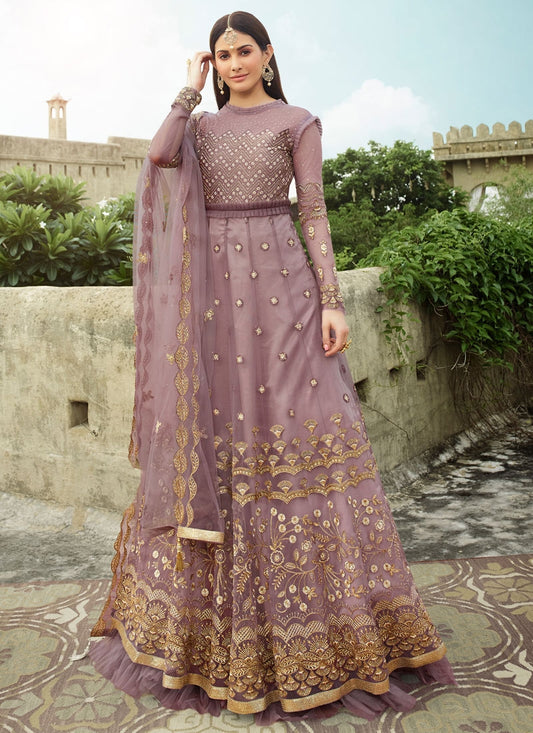 Purple Amyra Dastur Long Anarkali Evening Gown In Net FZSF100742 - Siya Fashions