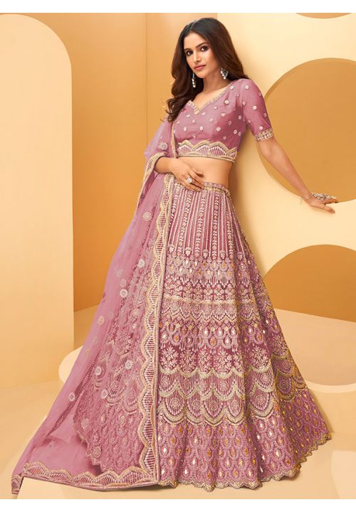 Purple Bridal Indian Wedding Lehenga In Net Zarkan Work SSA272402B - Siya Fashions