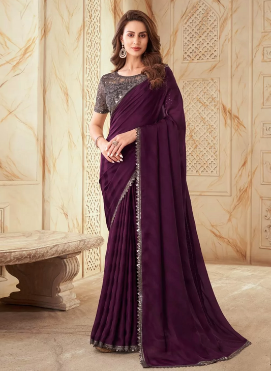 Purple Haldi Bridal Wedding Designer Georgette Saree SFZ133515