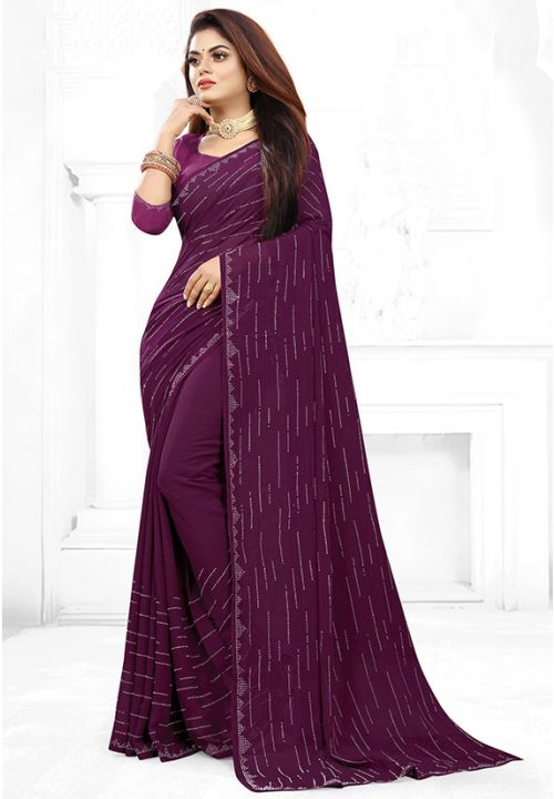 Purple Indian Wedding  Designer Saree In Georgette SFRSK19814 - Siya Fashions