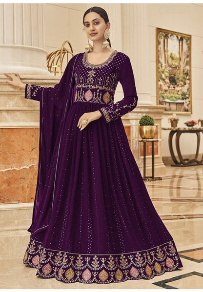 Purple Sangeet Anarkali Gown In Georgette SFPRF171403 - Siya Fashions