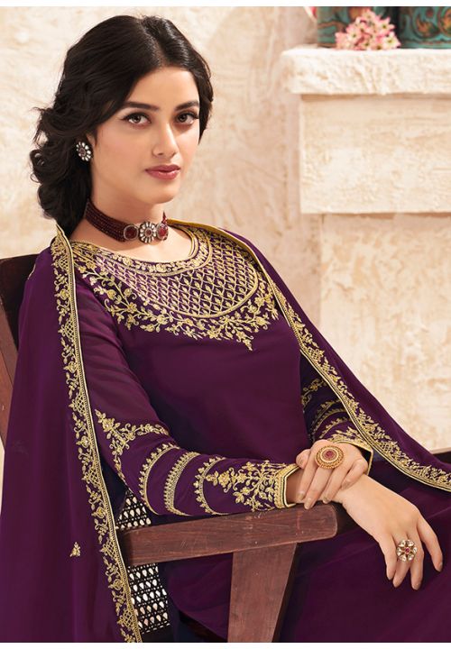 Purple Sangeet Indian Palazzo Salwar Pant SFSA288302 - Siya Fashions